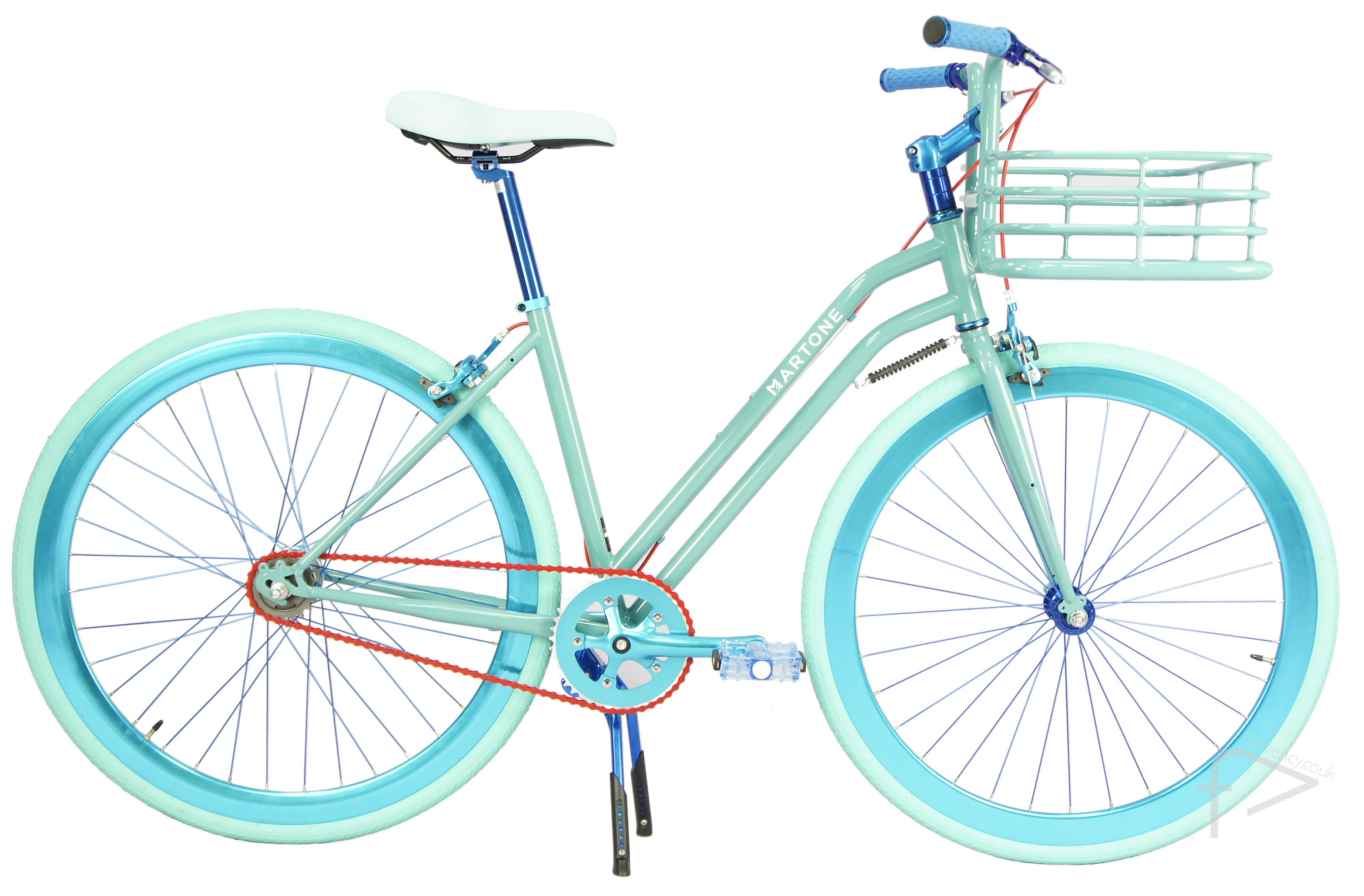 turquoise womens bike with basket